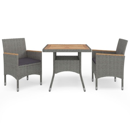 vidaXL Muebles de jardín 3 piezas ratán sintético gris y acacia 