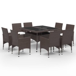 vidaXL Muebles de jardín 9 piezas ratán sintético y vidrio marrón 