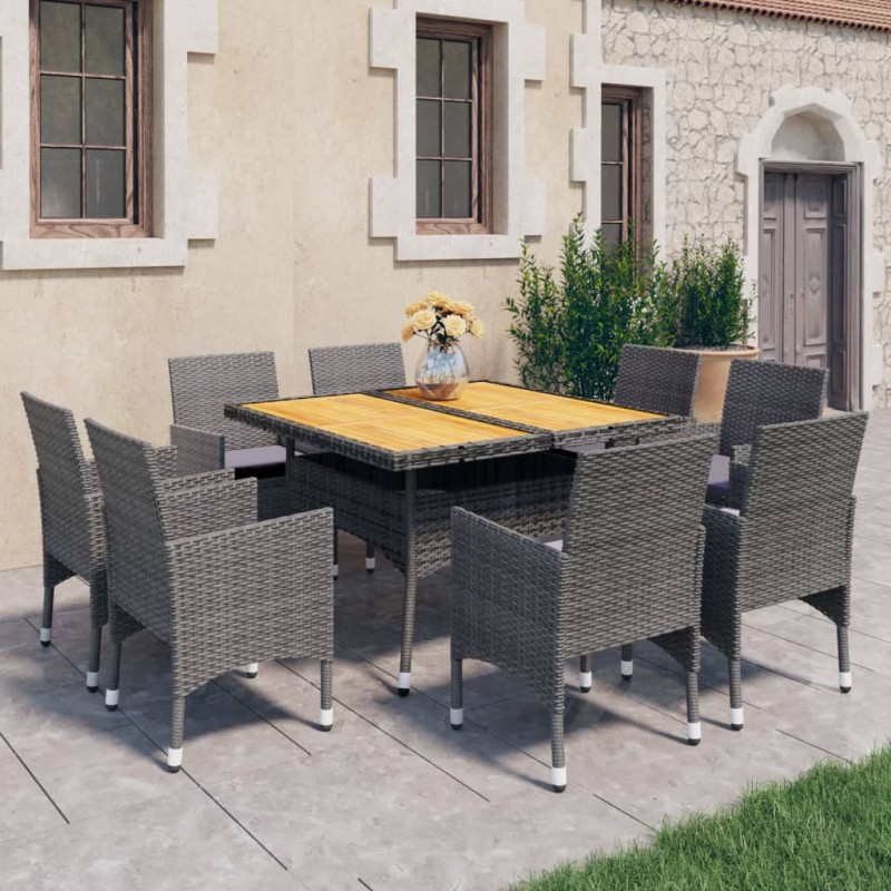 vidaXL Set de comedor de jardín 9 pzas ratán PE y madera acacia gris vidaXL Set de comedor de jardín 9 pzas ratán PE y madera acacia gris