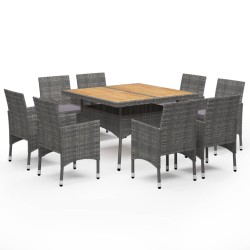 vidaXL Set de comedor de jardín 9 pzas ratán PE y madera acacia gris 