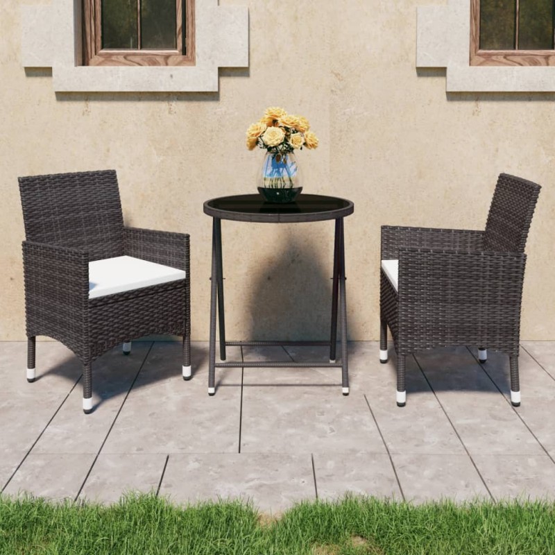 vidaXL Set de bistró de jardín 3 pzas ratán PE vidrio templado marrón vidaXL Set de bistró de jardín 3 pzas ratán PE vidrio templado marrón