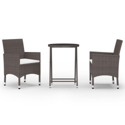 vidaXL Set de bistró de jardín 3 pzas ratán PE vidrio templado marrón