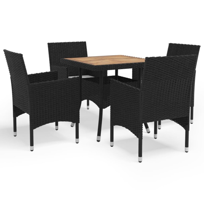 vidaXL Muebles de jardín 5 piezas ratán sintético negro y acacia vidaXL Muebles de jardín 5 piezas ratán sintético negro y acacia