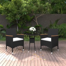 vidaXL Juego de comedor de jardín 3 piezas ratán sintético negro