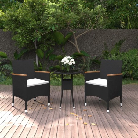 vidaXL Juego de comedor de jardín 3 piezas ratán sintético negro