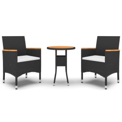 vidaXL Juego de comedor de jardín 3 piezas ratán sintético negro