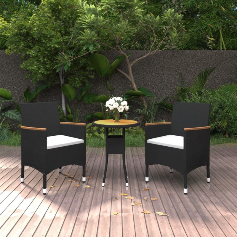 vidaXL Juego de comedor de jardín 3 piezas ratán sintético negro vidaXL Juego de comedor de jardín 3 piezas ratán sintético negro