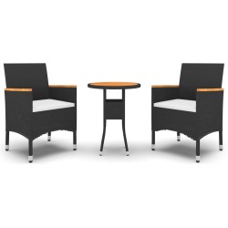 vidaXL Juego de comedor de jardín 3 piezas ratán sintético negro
