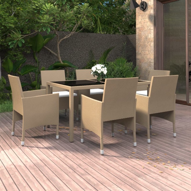 vidaXL Set de comedor de jardín 7 pzas ratán sintético vidrio beige vidaXL Set de comedor de jardín 7 pzas ratán sintético vidrio beige