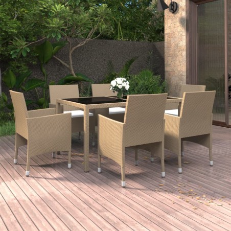 vidaXL Set de comedor de jardín 7 pzas ratán sintético vidrio beige