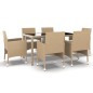 vidaXL Set de comedor de jardín 7 pzas ratán sintético vidrio beige vidaXL Set de comedor de jardín 7 pzas ratán sintético vidrio beige