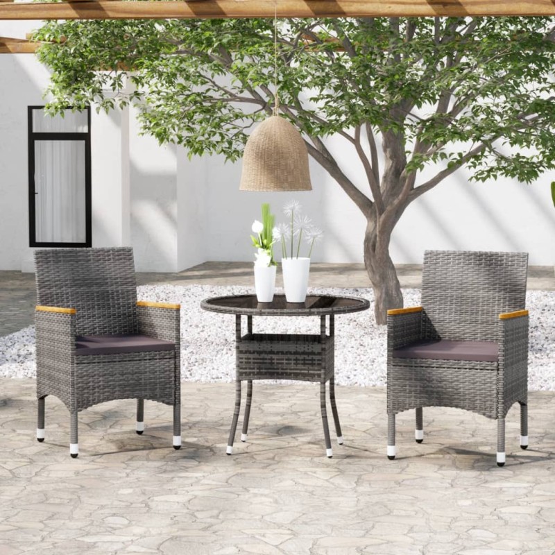 vidaXL Juego comedor de jardín 3 piezas ratán sintético gris vidaXL Juego comedor de jardín 3 piezas ratán sintético gris