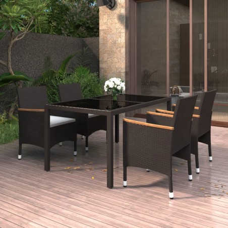 vidaXL Set de comedor de jardín 5 pzas ratán sintético vidrio templado
