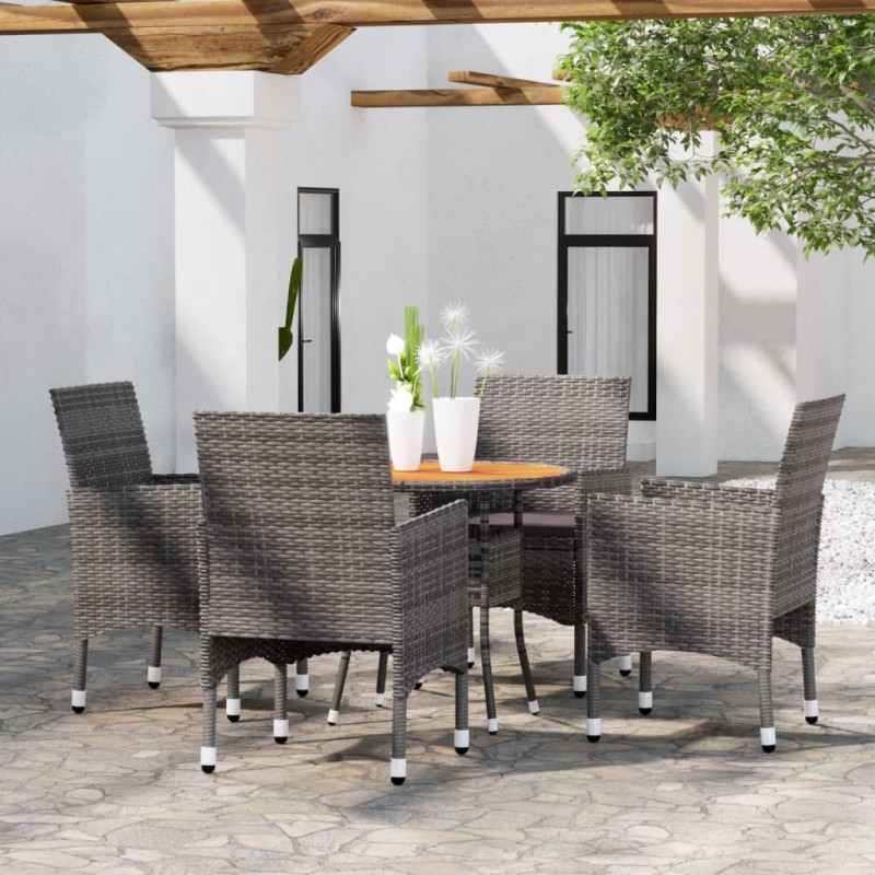 vidaXL Juego de comedor de jardín 5 piezas ratán sintético gris vidaXL Juego de comedor de jardín 5 piezas ratán sintético gris