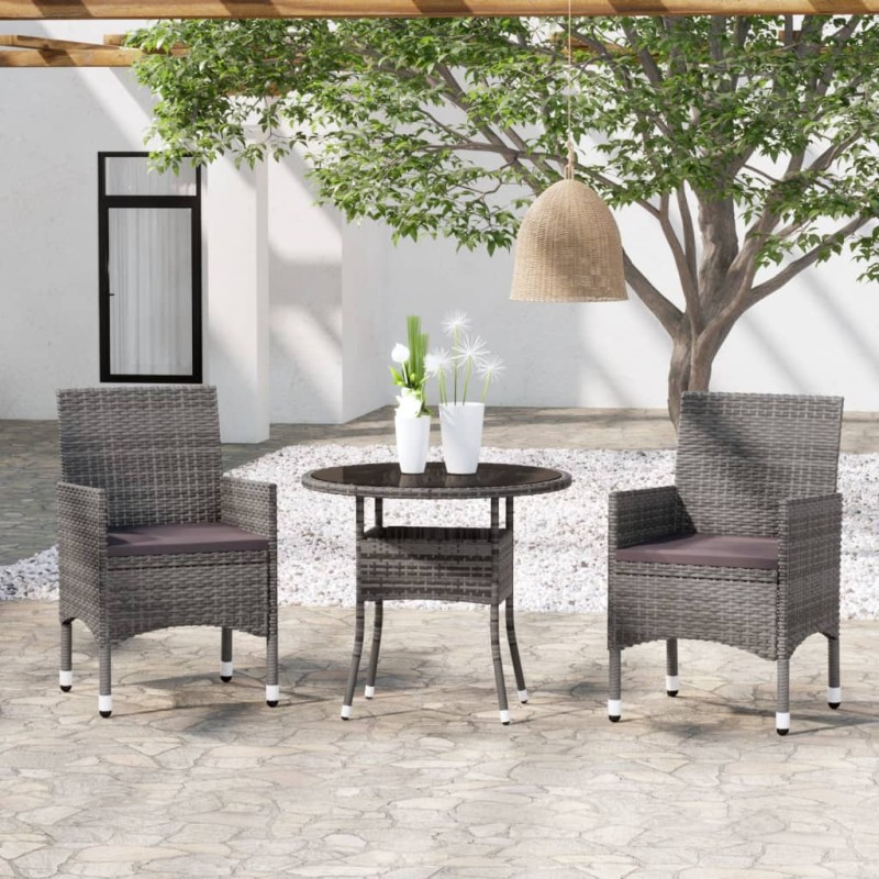 vidaXL Juego comedor de jardín 3 piezas ratán sintético gris vidaXL Juego comedor de jardín 3 piezas ratán sintético gris