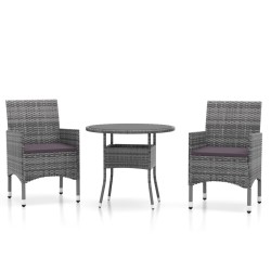 vidaXL Juego comedor de jardín 3 piezas ratán sintético gris