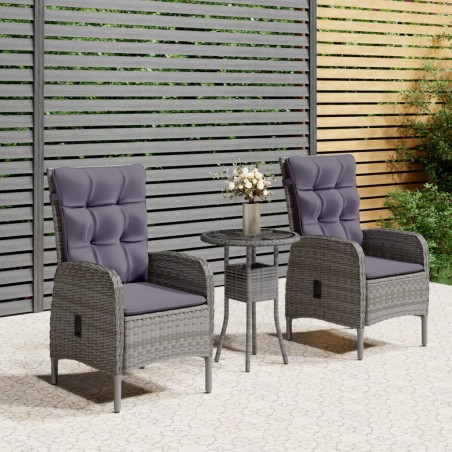 vidaXL Juego de bistró para jardín 3 piezas ratán sintético gris
