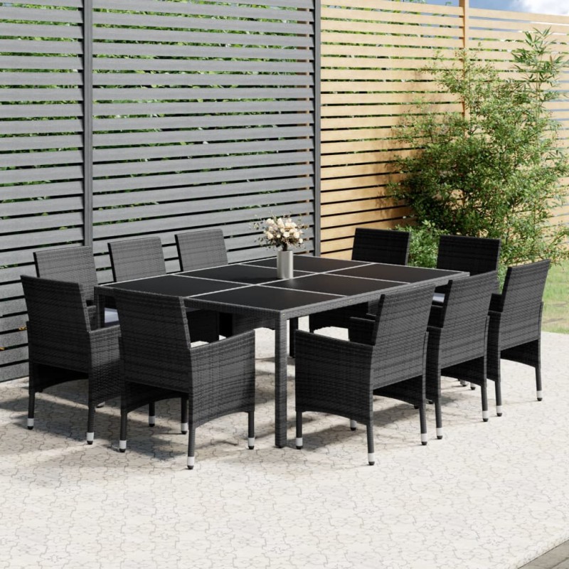vidaXL Juego de comedor de jardín 11 piezas ratán sintético gris