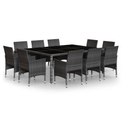vidaXL Juego de comedor de jardín 11 piezas ratán sintético gris
