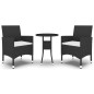vidaXL Juego de comedor de jardín 3 piezas ratán sintético negro
