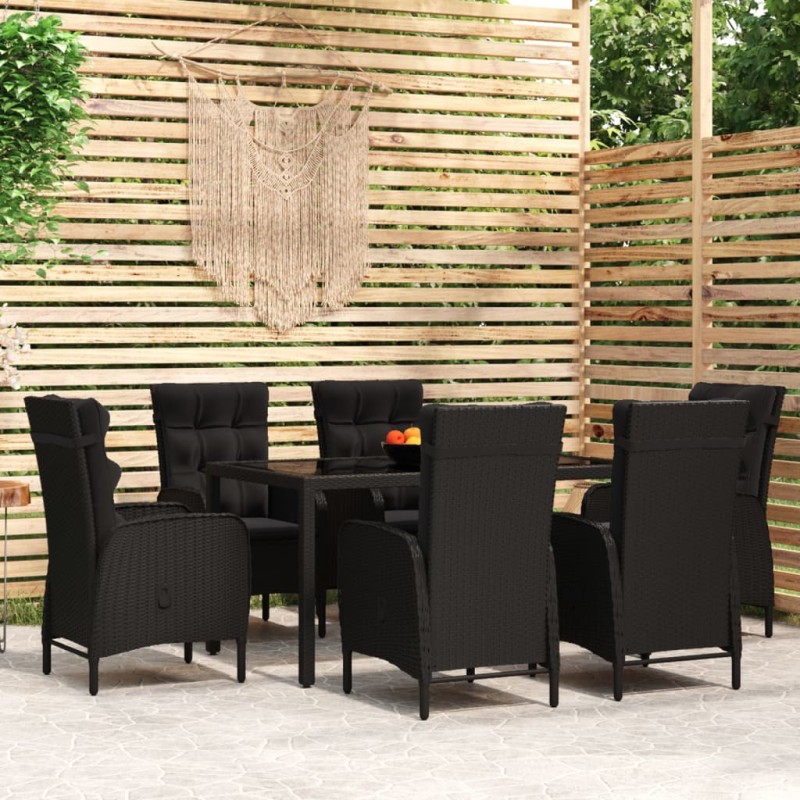 vidaXL Juego de comedor de jardín 7 piezas ratán sintético negro vidaXL Juego de comedor de jardín 7 piezas ratán sintético negro