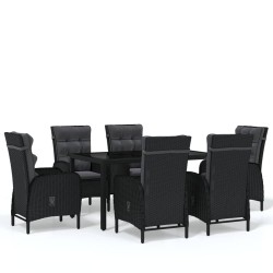vidaXL Juego de comedor de jardín 7 piezas ratán sintético negro