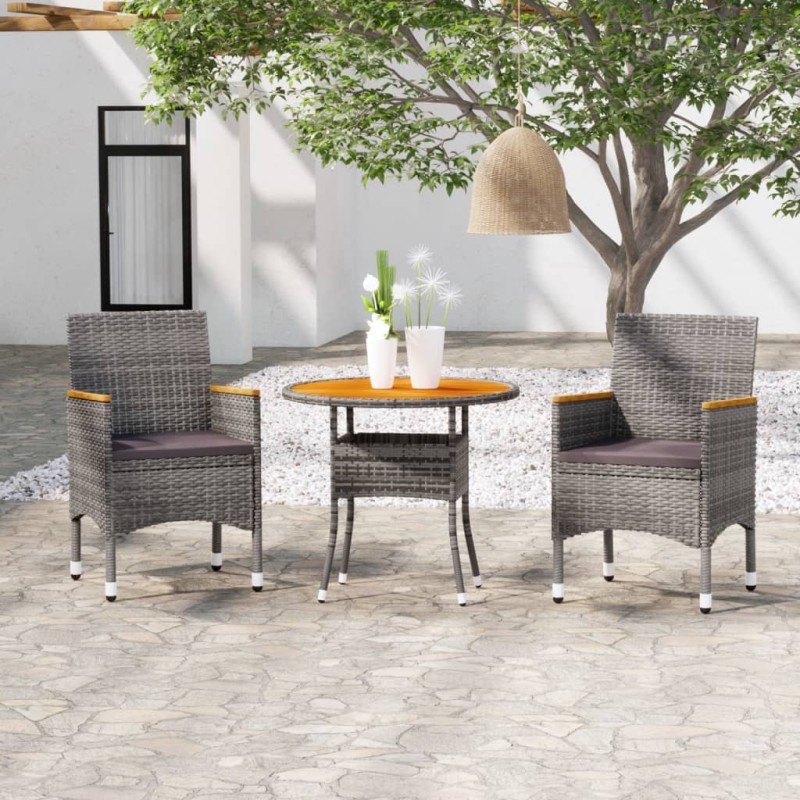 vidaXL Juego comedor de jardín 3 piezas ratán sintético gris vidaXL Juego comedor de jardín 3 piezas ratán sintético gris