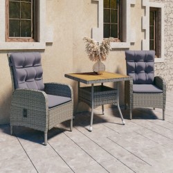vidaXL Muebles de jardín 3 piezas ratán sintético gris madera acacia 