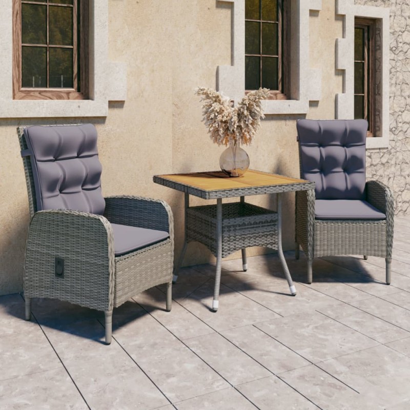 vidaXL Muebles de jardín 3 piezas ratán sintético gris madera acacia vidaXL Muebles de jardín 3 piezas ratán sintético gris madera acacia