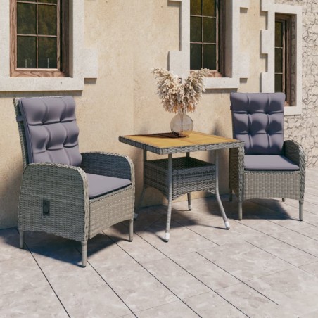 vidaXL Muebles de jardín 3 piezas ratán sintético gris madera acacia 