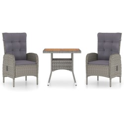 vidaXL Muebles de jardín 3 piezas ratán sintético gris madera acacia 
