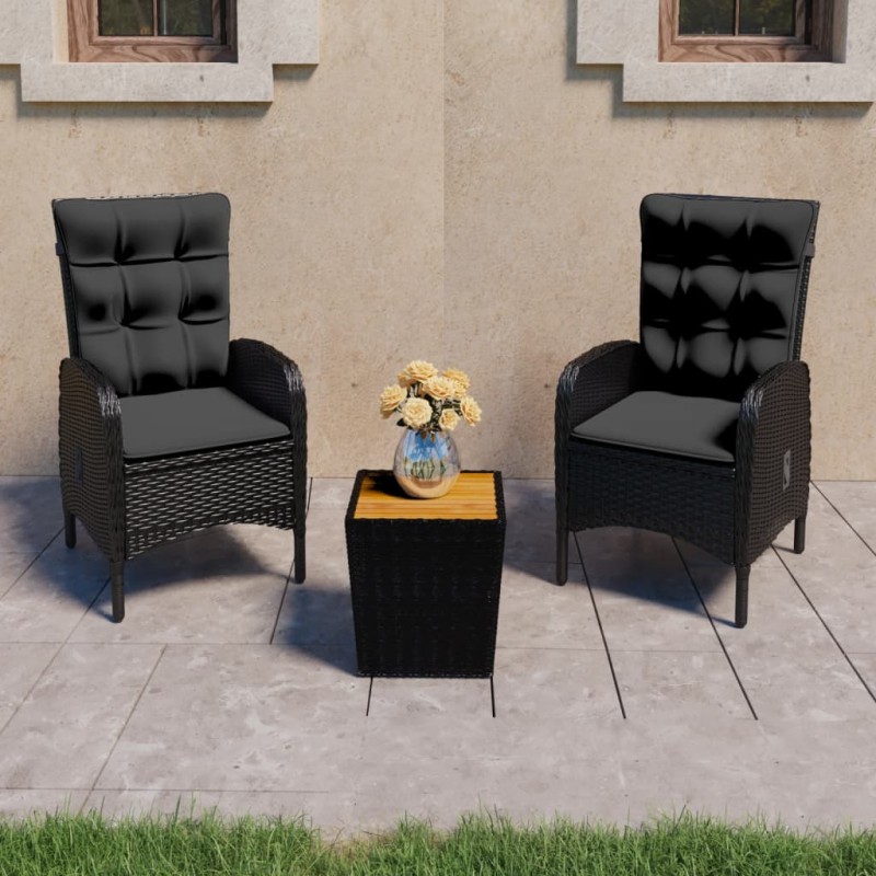 vidaXL Mesa y sillas jardín 3 pzas ratán sintético madera acacia negro vidaXL Mesa y sillas jardín 3 pzas ratán sintético madera acacia negro