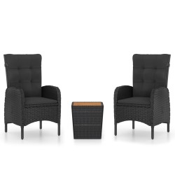 vidaXL Mesa y sillas jardín 3 pzas ratán sintético madera acacia negro