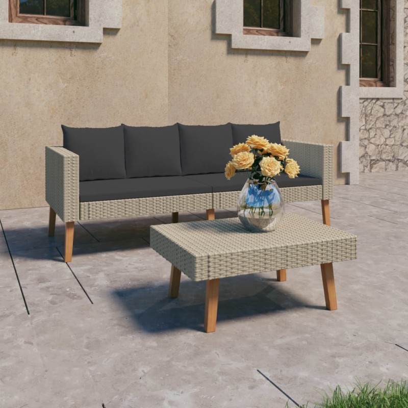 vidaXL Set de muebles de jardín 2 pzas y cojines ratán sintético beige vidaXL Set de muebles de jardín 2 pzas y cojines ratán sintético beige