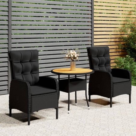 vidaXL Juego de comedor para jardín 3 piezas ratán sintético negro