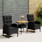 vidaXL Juego de comedor para jardín 3 piezas ratán sintético negro