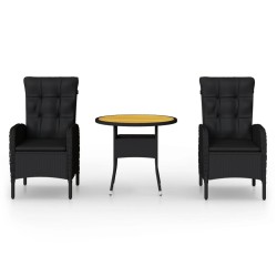 vidaXL Juego de comedor para jardín 3 piezas ratán sintético negro