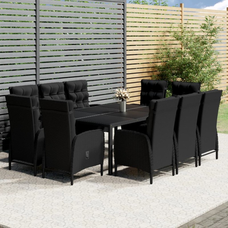 vidaXL Set de comedor de jardín 11 piezas ratán sintético negro vidaXL Set de comedor de jardín 11 piezas ratán sintético negro