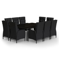 vidaXL Set de comedor de jardín 11 piezas ratán sintético negro