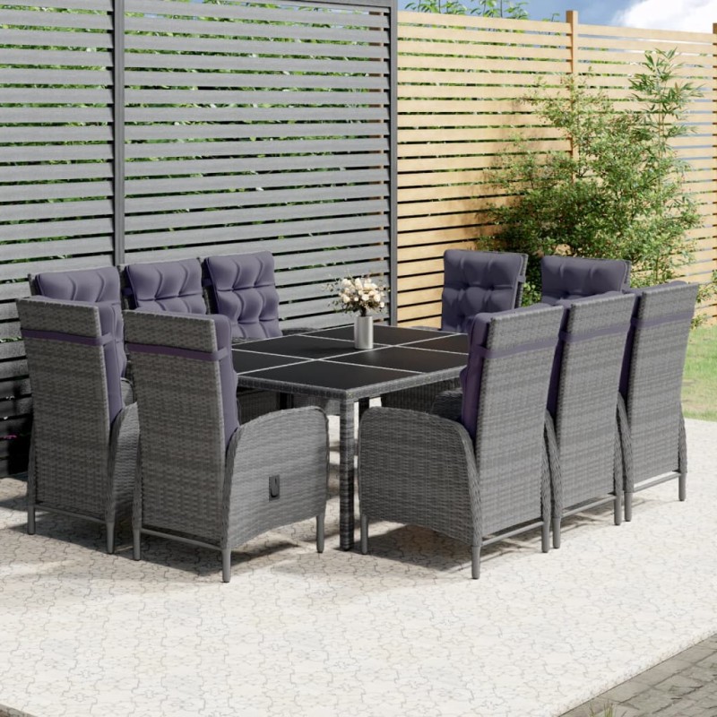 vidaXL Set de comedor de jardín 11 piezas ratán sintético gris