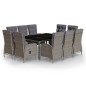 vidaXL Set de comedor de jardín 11 piezas ratán sintético gris