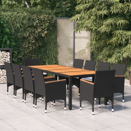 vidaXL Juego de comedor de jardín 11 piezas ratán sintético negro