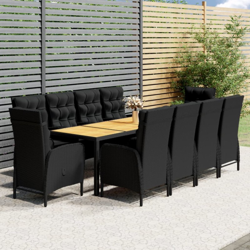 vidaXL Set de comedor de jardín 11 piezas ratán sintético negro vidaXL Set de comedor de jardín 11 piezas ratán sintético negro