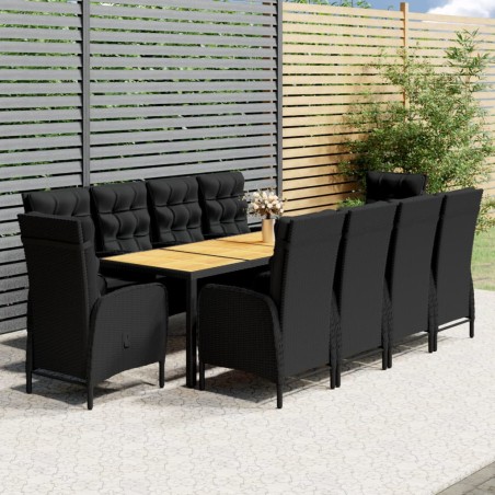 vidaXL Set de comedor de jardín 11 piezas ratán sintético negro