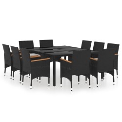 vidaXL Juego de comedor de jardín 11 piezas ratán sintético negro