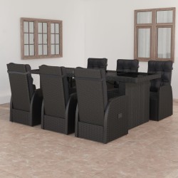 vidaXL Set comedor de jardín 7 piezas y cojines ratán sintético negro