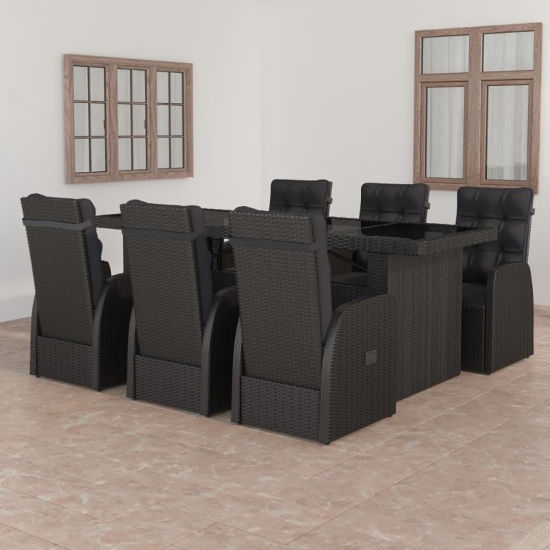 vidaXL Set comedor de jardín 7 piezas y cojines ratán sintético negro vidaXL Set comedor de jardín 7 piezas y cojines ratán sintético negro
