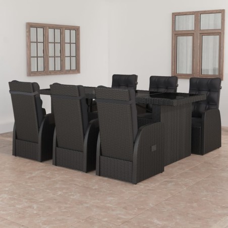 vidaXL Set comedor de jardín 7 piezas y cojines ratán sintético negro