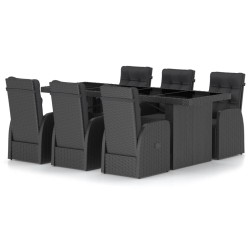 vidaXL Set comedor de jardín 7 piezas y cojines ratán sintético negro