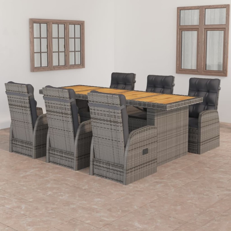 vidaXL Set de comedor de jardín 7 pzas y cojines ratán sintético gris vidaXL Set de comedor de jardín 7 pzas y cojines ratán sintético gris